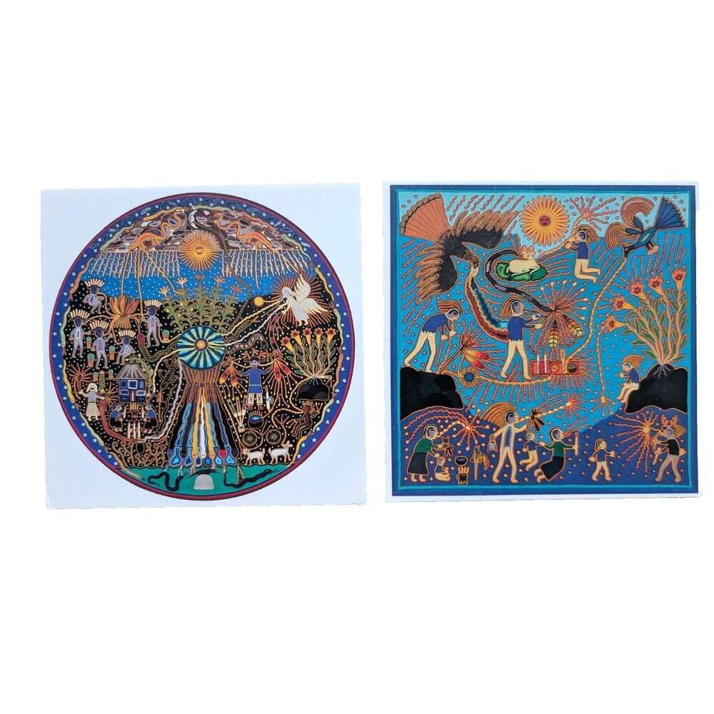Huichol Wixárika Art Greeting Cards Lot of 2 Mariano Valadez Pueblo to People